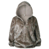 Velvet Solid Color Zipper Warm Oversized Hoodie