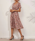 Dress 2021 Casual V-neck Short Sleeve Vintage Flora