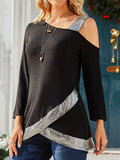 Sequins Off The Shoulder Long Sleeve Casual Shirts & Tops