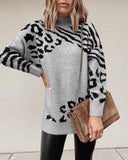 Leopard Print Turtle Neck Sweatshirt