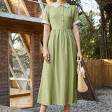 Cotton and linen high waist ins temperament long dress