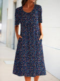 Stylish Short Sleeve Side Pocket Midi Dress