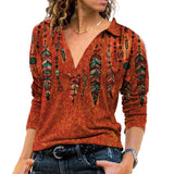 V-neck Printed Long Sleeve Casual Plus Size Soft Top