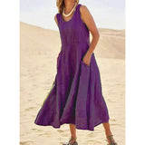 Elegent Casual Solid Cotton Linen A-Line Dress