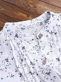 Temperament printed loose long-sleeved stand collar shirt Cotton-Linen