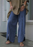 Autumn Vintage Botton Pantalon Femme Long Cotton-Linen Trousers