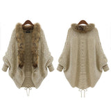 Soft Fur Collar Batwing Sleeves Cardigans