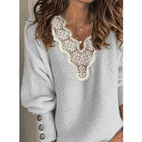 Winter Warm Casual Elegant V-Neck Lace Knit Sweaters