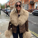 Leopard Print Wool Stitched Woven Single Breasted Coat