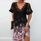 Elegant V-neck Lace Short-sleeved Dress