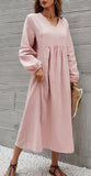 Fashion Women's Cotton Loose Lantern Sleeve Dress