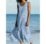 Summer sleeveless side split flower print A-line maxi dress