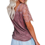 Feather Lace Sleeve V-Neck T-Shirt