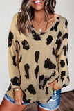 Cotton Leopard print long-sleeved loose top