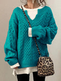 Solid Color Striped Long Sleeves Knitted Casual Sweater for Women