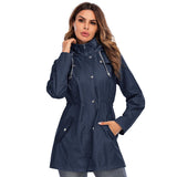 Hooded mid-length women's rainproof jacket