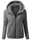 Solid Color Long Sleeve Hooded Zipper Sweater Stretchy Soft Fleece Jacket