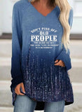 V-Neck Long Sleeve Gradient T-shirt