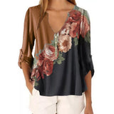 Short Sleeve Shirt Sexy V-neck Floral Print Tops Blouse