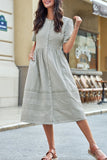 Short Sleeve Round Neckline Button Cotton Midi Dress