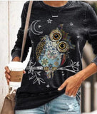 Casual owl print stretch top