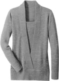 Gray V-Neck Twofer Long Sleeve Sweater