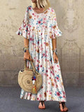 O-Neck Floral Print Loose Maxi Dress