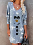 Autumn Fashion Smiley Christmas elk Print Lady A-Line Dress