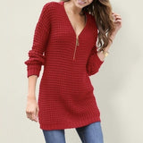 Knit Sweater Large Size Solid Color Zipper Mid-Length Sweater Dress
