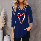 Christmas Heart V-neck Printed Casual Top T-shirt