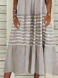 Casual Stripe Print V Neck Long Sleeves Maxi Dress