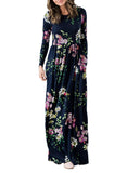 Floral Print Long Sleeve Pockets Empire Waist Dress