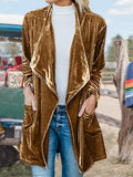 Women's casual gold velvet retro cardigan long trench coat