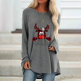 Christmas Plus Size Print Round Neck Long Sleeved T-shirt