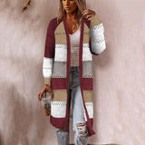 Women Cardigan Comfy Stylish Stitching Long Sleeve Striped Patchwork Sweater