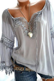 large cotton linen women's blouse tops V-neck lace shirt