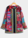 new retro cotton linen printed loose Long Sleeve Jacket