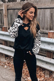 Cross V-neck leopard print hit color casual long-sleeved T-shirt