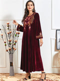Embroidery solid color thick velvet long dress