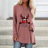 Christmas Plus Size Print Round Neck Long Sleeved T-shirt