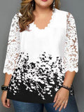 Elegant Lace Print Top Large Size