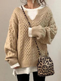 Solid Color Striped Long Sleeves Knitted Casual Sweater for Women