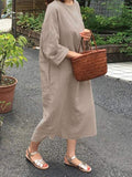 Casual Holiday Long Sleeve Round Neck Solid Loose Long Shirt Dress