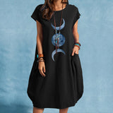 Moon Graphic Round Neck Midi Shift Dress