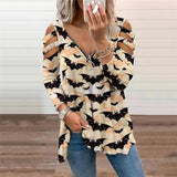 Halloween T-Shirt Pumpkin Floral Printed V-Neck Long-Sleeved Top