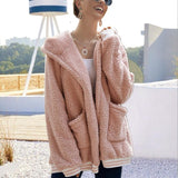 Long Sleeve Hooded Pockets Fur Coats