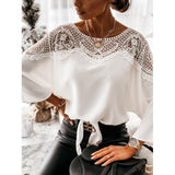 New women's long-sleeved lace lace shirt solid color commuter top