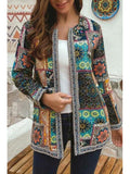 new retro cotton linen printed loose Long Sleeve Jacket