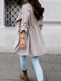 Lapel Long Sleeve Drawstring Windbreaker Coat