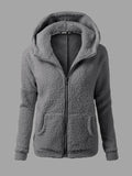 Solid Color Long Sleeve Hooded Zipper Sweater Stretchy Soft Fleece Jacket